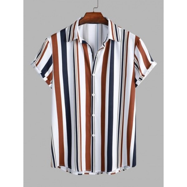 Vertical Mixed Stripes Button Up Shirt Vertical Mixed Stripes Button Up Shirt