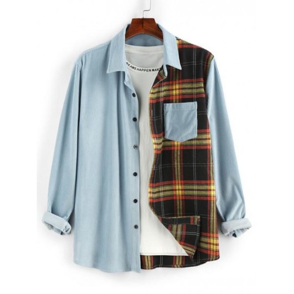 Plaid Panel Button Up Corduroy Shirt Plaid Panel Button Up Corduroy Shirt