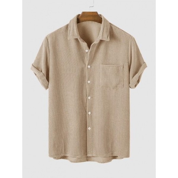 Corduroy Solid Color Casual Short Sleeve... Corduroy Solid Color Casual Short Sleeve...