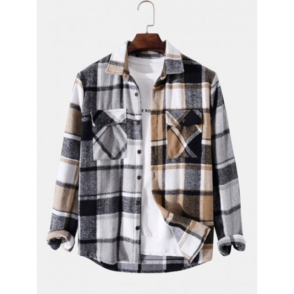 Plaid Patchwork Pocket Flannel Shirt Plaid Patchwork Pocket Flannel Shirt