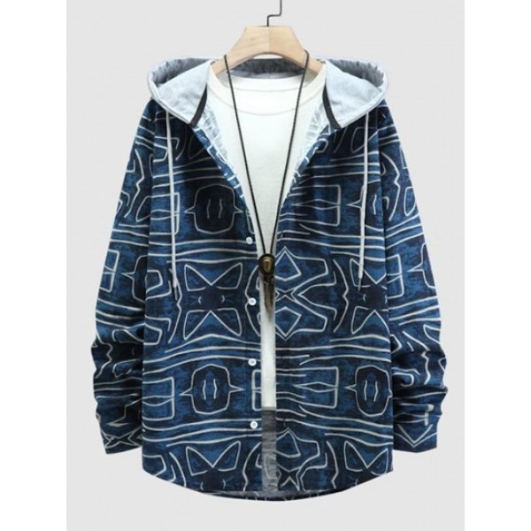 Hooded Abstract Geo Print Shirt Hooded Abstract Geo Print Shirt