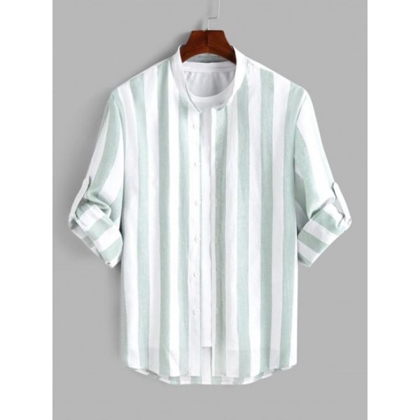 Slub Cotton Roll Up Long Sleeves Striped... Slub Cotton Roll Up Long Sleeves Striped...