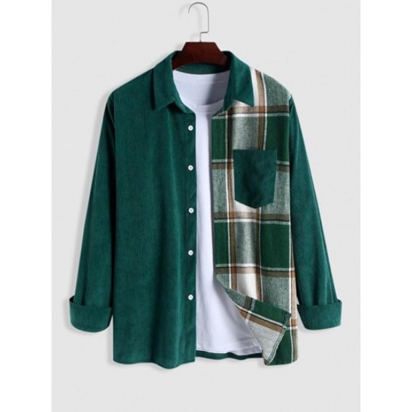 Two Tone Plaid Spliced Long Sleeves Shirt