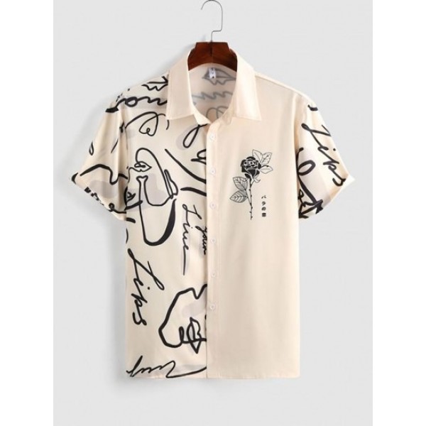 Graffiti Rose Printed Casual Shirt Graffiti Rose Printed Casual Shirt
