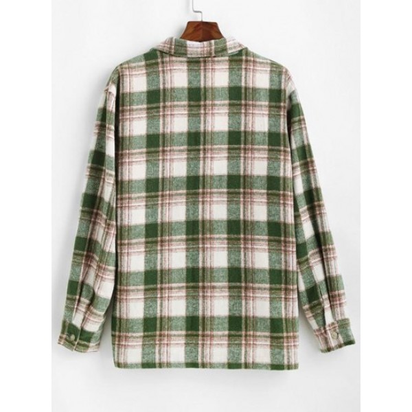 Plaid Pocket Button Up Wool Jacket Plaid Pocket Button Up Wool Jacket