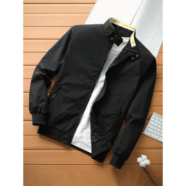 Stand Collar Zip Up Pocket Solid Color Jacket Stand Collar Zip Up Pocket Solid Color Jacket