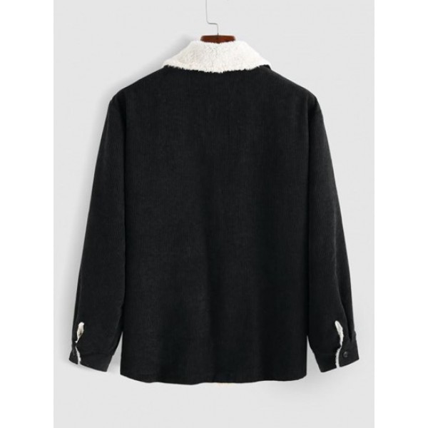 Double Pockets Design Fuzzy Fleece-lined Corduroy Jacket Double Pockets Design Fuzzy Fleece-lined Corduroy Jacket