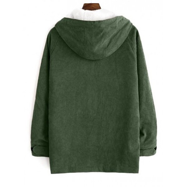 Faux Fur Raglan Sleeve Hooded Fluffy Corduroy Jacket Faux Fur Raglan Sleeve Hooded Fluffy Corduroy Jacket