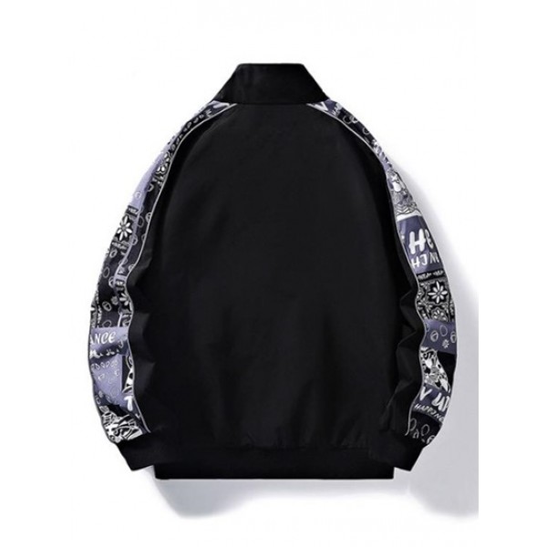Tribal Floral Raglan Sleeve Reflective Design Bomber Jacket Tribal Floral Raglan Sleeve Reflective Design Bomber Jacket