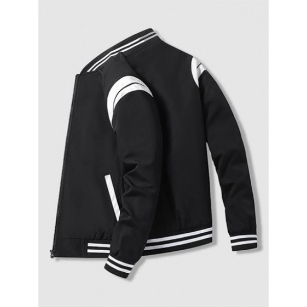 Stripe Trim Two Tone Baseball Varsity Jacket Stripe Trim Two Tone Baseball Varsity Jacket