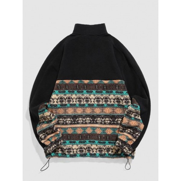 Geometric Ethnic Aztec Printed Zipper Fly Fluffy Jacket Geometric Ethnic Aztec Printed Zipper Fly Fluffy Jacket