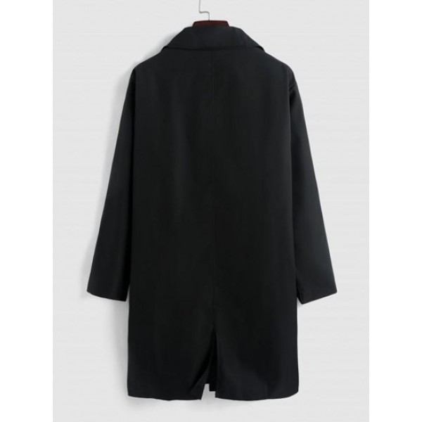 Solid Color Button Fly Long Windbreak Jacket Solid Color Button Fly Long Windbreak Jacket