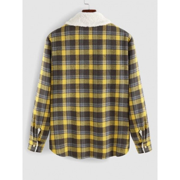 Fluffy Fleece-lined Plaid Pattern Button Front Jacket Fluffy Fleece-lined Plaid Pattern Button Front Jacket