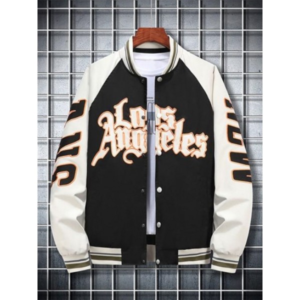 LOS ANGELES Embroidery Raglan Sleeves Baseball Jacket LOS ANGELES Embroidery Raglan Sleeves Baseball Jacket