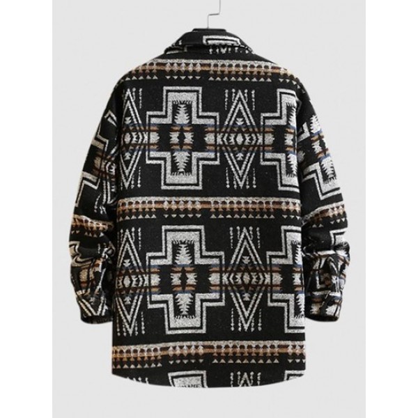 Wool Blend Ethnic Aztec Printed Pocket Vintage Shirt Jacket Wool Blend Ethnic Aztec Printed Pocket Vintage Shirt Jacket