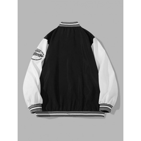 Colorblock Letter Embroidered Baseball Varsity Jacket Colorblock Letter Embroidered Baseball Varsity Jacket