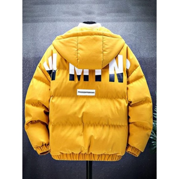 Zip Up Letter Graphic Pockets Puffer Coat Zip Up Letter Graphic Pockets Puffer Coat