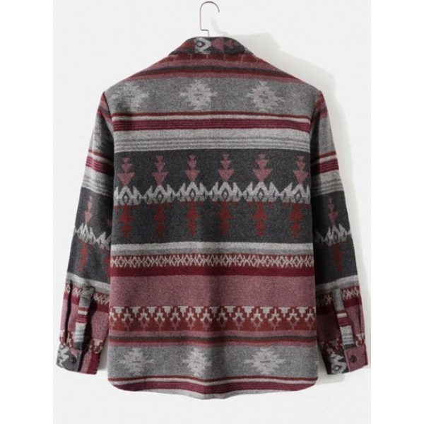 Tribal Ethnic Aztec Printed Double Pockets Shirt Vintage Jacket Tribal Ethnic Aztec Printed Double Pockets Shirt Vintage Jacket