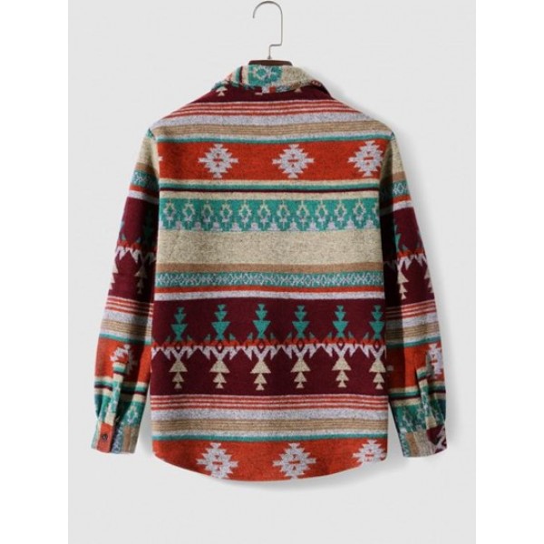 Tribal Geometric Ethnic Aztec Printed Blend Wool Shirt Jacket Tribal Geometric Ethnic Aztec Printed Blend Wool Shirt Jacket