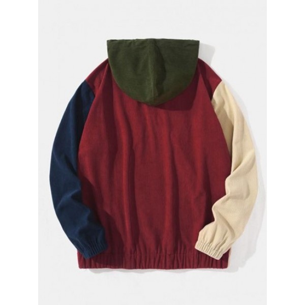 Colorblock Drawstring Ribbed Corduroy Hoodie Colorblock Drawstring Ribbed Corduroy Hoodie