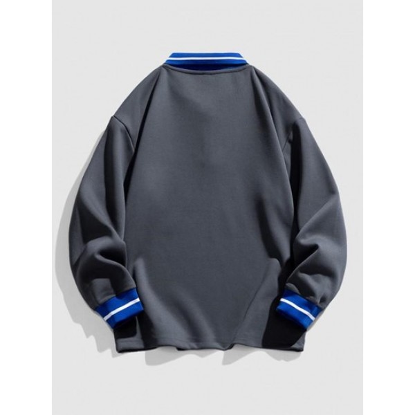 Blokecore Letter Graphic Stripes Panel Polo Sweatshirt Blokecore Letter Graphic Stripes Panel Polo Sweatshirt