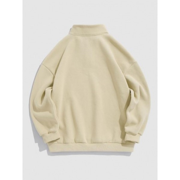 Letter Embroidery Half Zip Fleece Lining Sweatshirt Letter Embroidery Half Zip Fleece Lining Sweatshirt