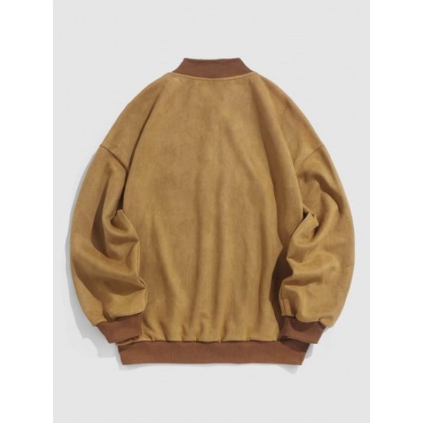 Chicago Embroidery Colorblock Suede Baseball Sweatshirt Chicago Embroidery Colorblock Suede Baseball Sweatshirt