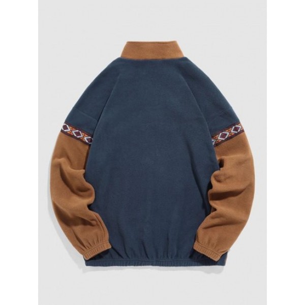 Colorblock Geometric Embroidery Fluffy Polar Fleece Sweatshirt Colorblock Geometric Embroidery Fluffy Polar Fleece Sweatshirt