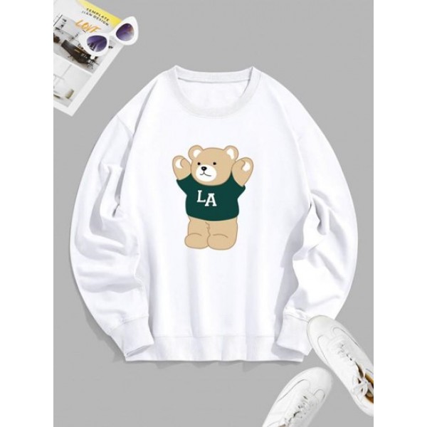 LA Cartoon Bear Graphic Pullover Sweatshirt LA Cartoon Bear Graphic Pullover Sweatshirt