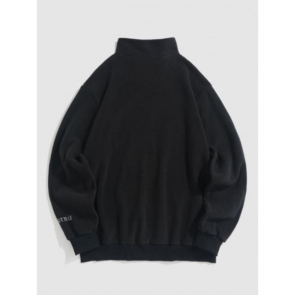 Half Zip Polar Fleece Letter Embroidered Sweatshirt Half Zip Polar Fleece Letter Embroidered Sweatshirt