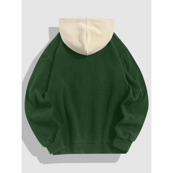 Streetwear Colorblock Letter Mountain Embroidery Polar Fleece Vintage Hoodie