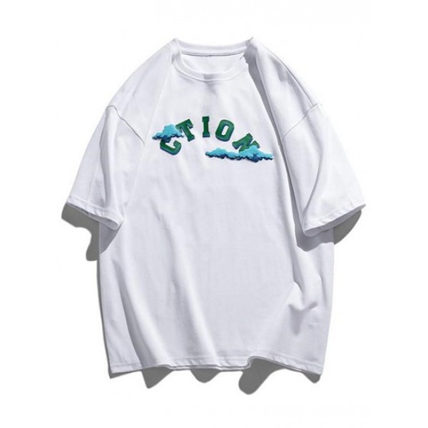 Cloud And Letter Graphic Print Casual T-shirt Cloud And Letter Graphic Print Casual T-shirt