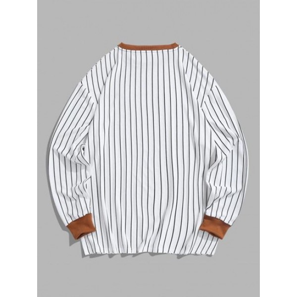 Letter Embroider Contrast Color Striped T-shirt Letter Embroider Contrast Color Striped T-shirt
