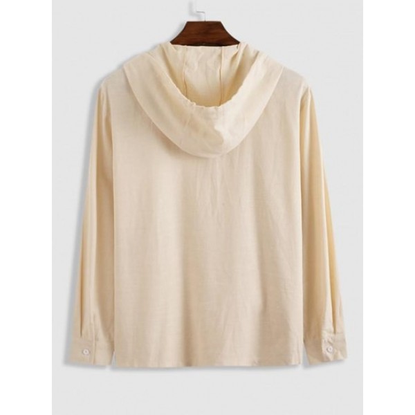 Hooded Half Button Kangaroo Pocket Flax Top Hooded Half Button Kangaroo Pocket Flax Top