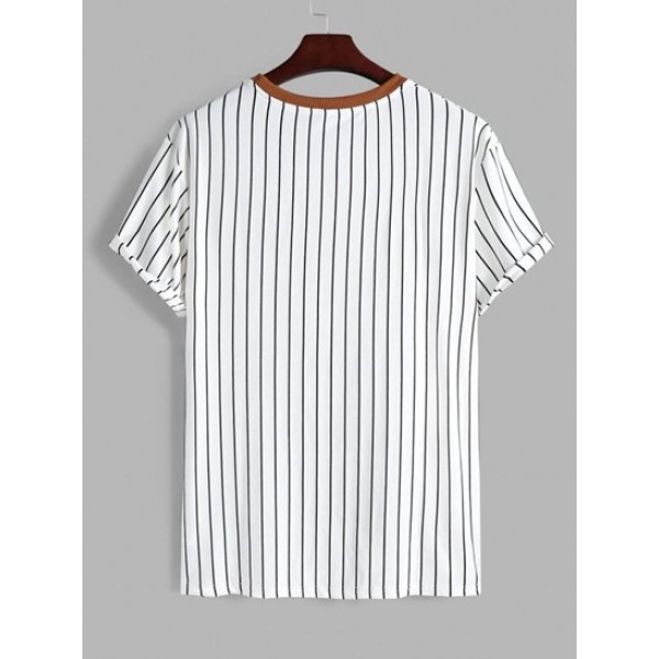Embroidery Letter Striped Print T Shirt Embroidery Letter Striped Print T Shirt
