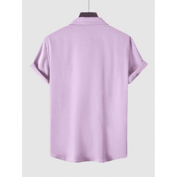 Solid Color Short Sleeves Button Up Party Satin Shirt Solid Color Short Sleeves Button Up Party Satin Shirt