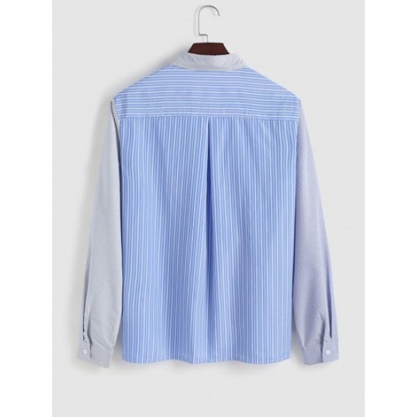 Striped Mixed Front Pocket Shirt Striped Mixed Front Pocket Shirt