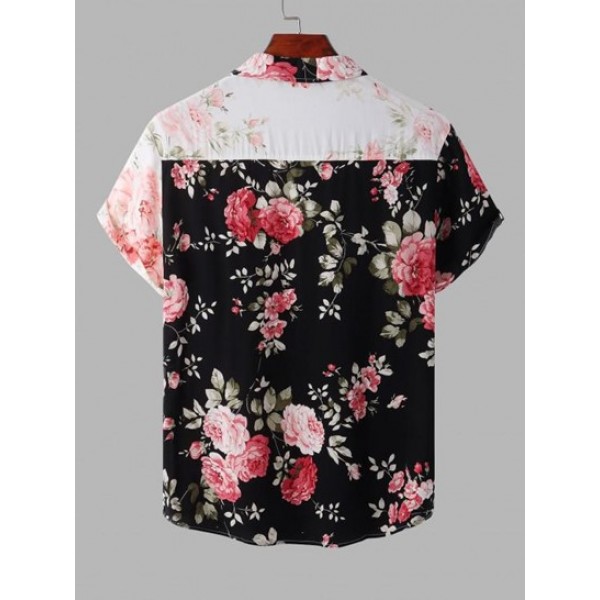 Half And Half Floral Print Short Sleeves Shirt Half And Half Floral Print Short Sleeves Shirt