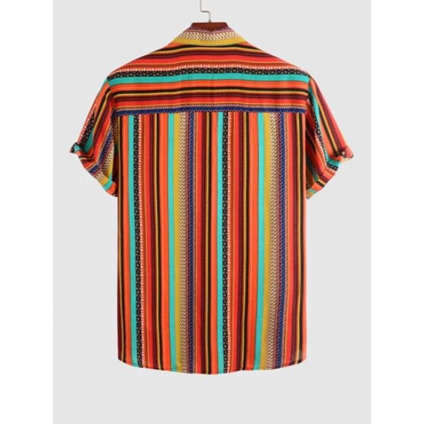 Striped Ethnic Printed Vacation Shirt Striped Ethnic Printed Vacation Shirt