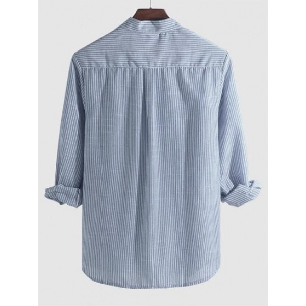 Striped Print Half Button Kurta Long Sleeve Shirt Striped Print Half Button Kurta Long Sleeve Shirt