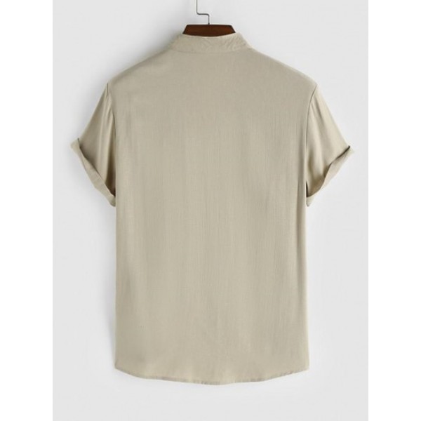 Solid Color Short Sleeves Stand Collar Shirt Solid Color Short Sleeves Stand Collar Shirt