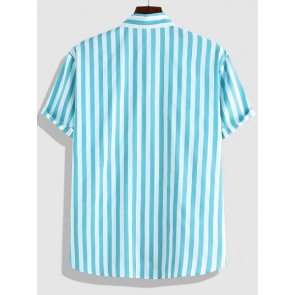 Button Up Short Sleeve Vertical Stripe Shirt Button Up Short Sleeve Vertical Stripe Shirt
