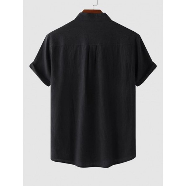 Half Button Solid Color Short Sleeves Beach Shirt Half Button Solid Color Short Sleeves Beach Shirt