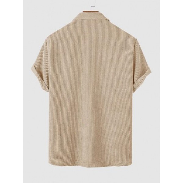 Corduroy Solid Color Casual Short Sleeves Shirt Corduroy Solid Color Casual Short Sleeves Shirt