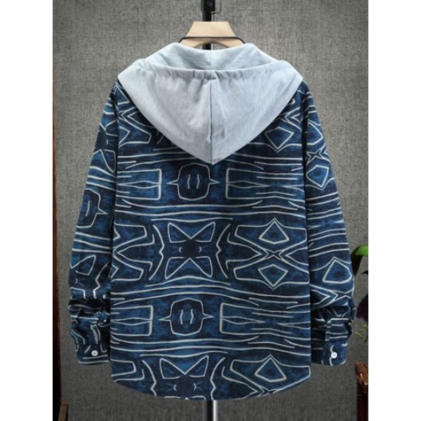 Hooded Abstract Geo Print Shirt Hooded Abstract Geo Print Shirt