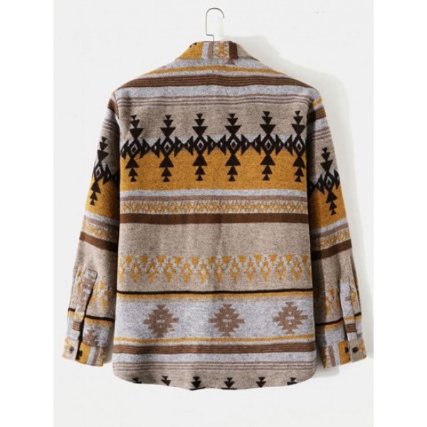Tribal Geometric Ethnic Aztec Printed Blend Wool Shirt Jacket Tribal Geometric Ethnic Aztec Printed Blend Wool Shirt Jacket