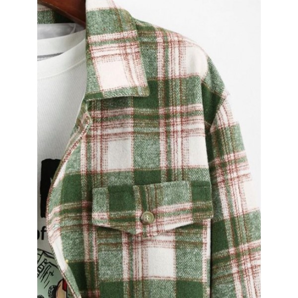 Plaid Pocket Button Up Wool Jacket Plaid Pocket Button Up Wool Jacket