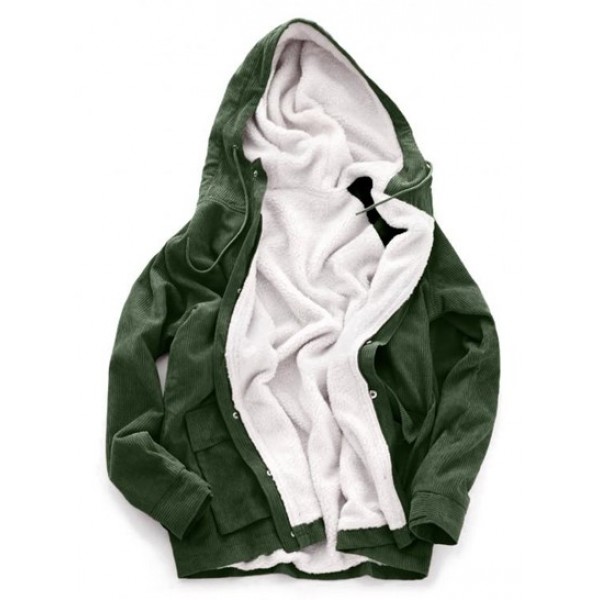 Faux Fur Raglan Sleeve Hooded Fluffy Corduroy Jacket Faux Fur Raglan Sleeve Hooded Fluffy Corduroy Jacket