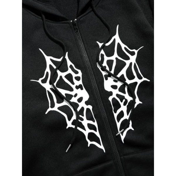 Heart Spider Web Halloween Zip Up Fleece Lining Hooded Coat Heart Spider Web Halloween Zip Up Fleece Lining Hooded Coat