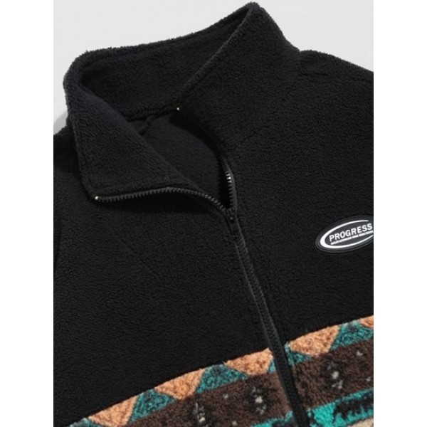 Geometric Ethnic Aztec Printed Zipper Fly Fluffy Jacket Geometric Ethnic Aztec Printed Zipper Fly Fluffy Jacket